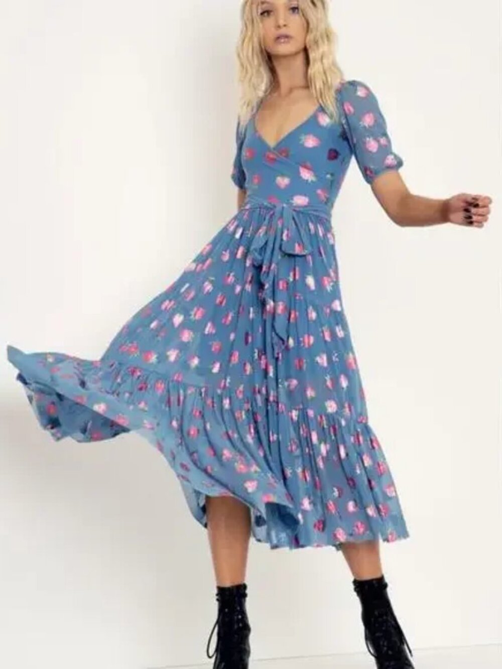 NWT Blackmilk Strawberry print blue midaxi Tea Party Dress XS